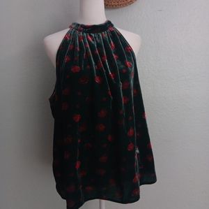 Loft velvet Floral halter tank sz L Green rose